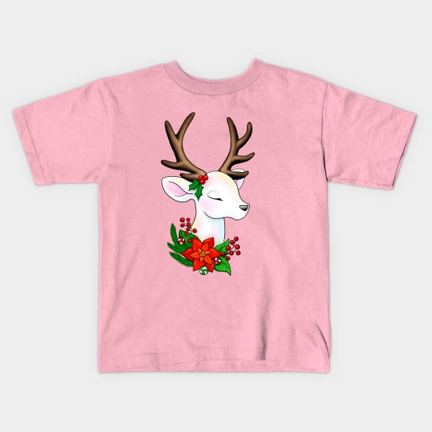 Elegant Christmas Reindeer Illustration Kids T-Shirt by Lady Lilac